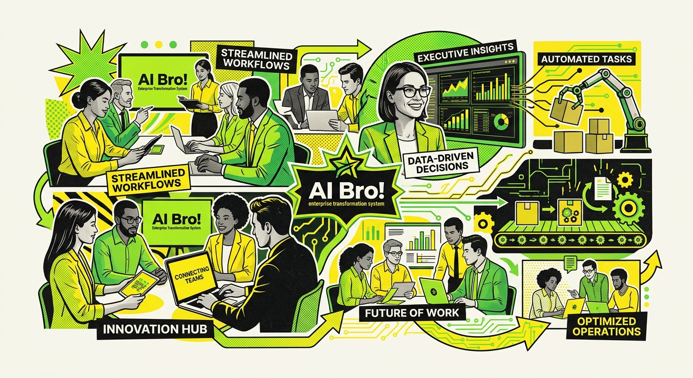 Ai Bro! Agency enterprise transformation system connecting teams, executive insights, automated tasks and decisions.